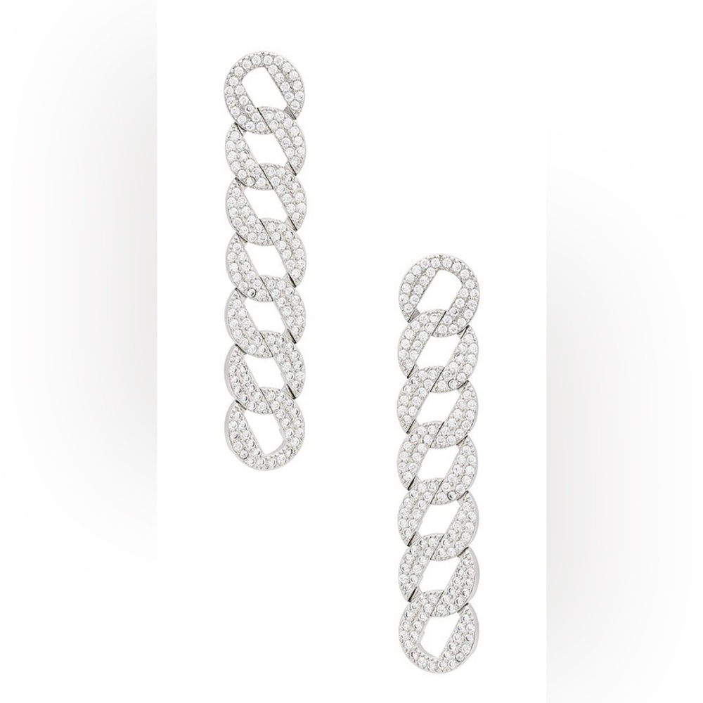 Emma Pills Chain Link Silver Crystal Drop Earrings. Classic Sophistication